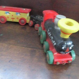 Tuff-Tuff Wooden Train Vintage Brio Toy engine with coal car and 2 cars w faces